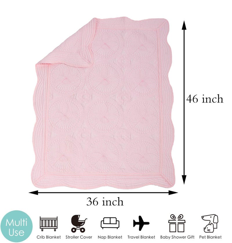 MONOBLANKS Baby Quilt Personlized Monogram Lightweight Embossed Scalloped Throw Blanket Four Seasons (Pink) - Image 2